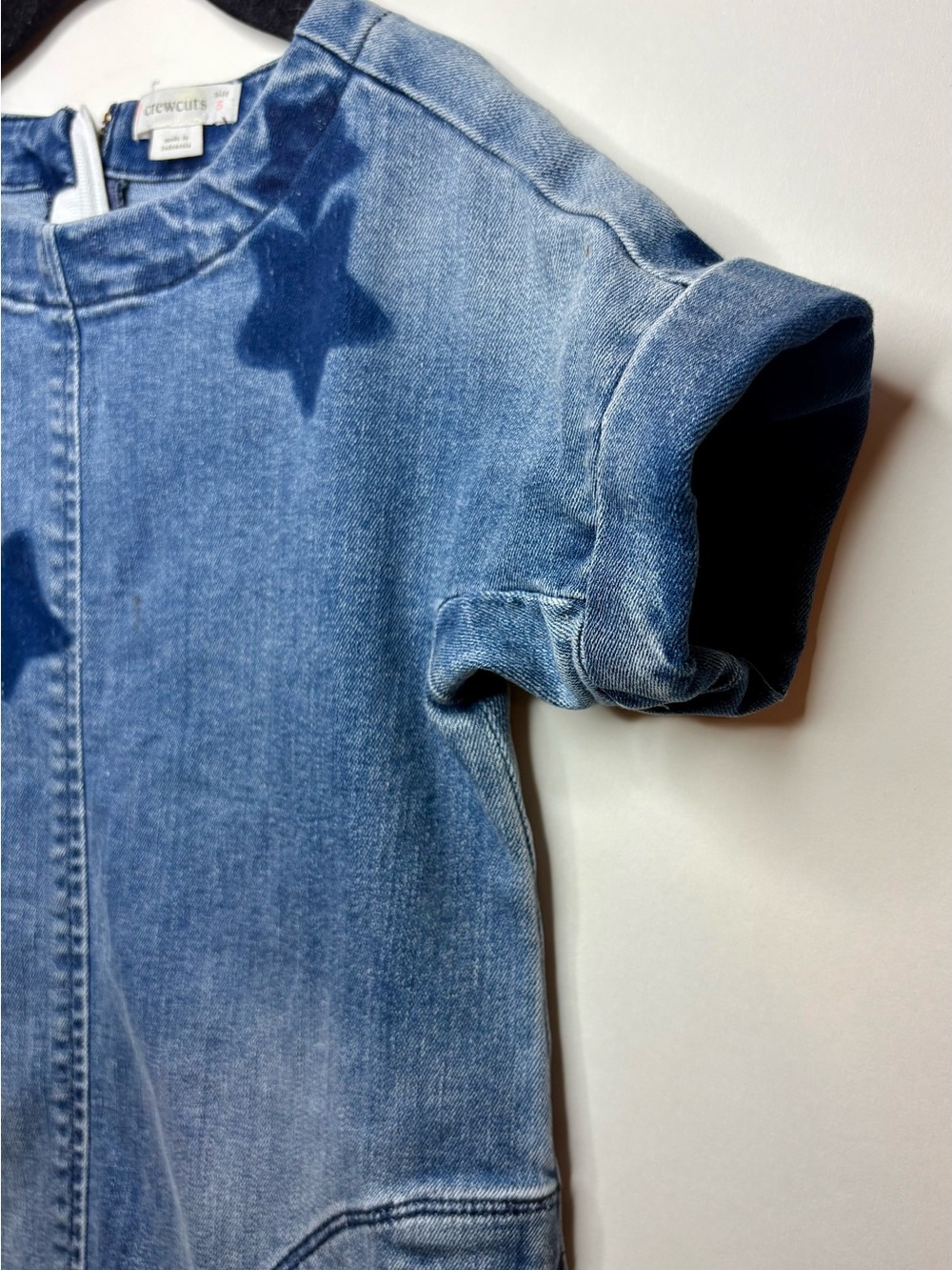 J.Crew Crewcuts Girls Denim Star Dress Size 8 Blue Short Sleeve Pockets